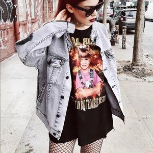 Women’s Washed Gray Oversized Jean Jacket